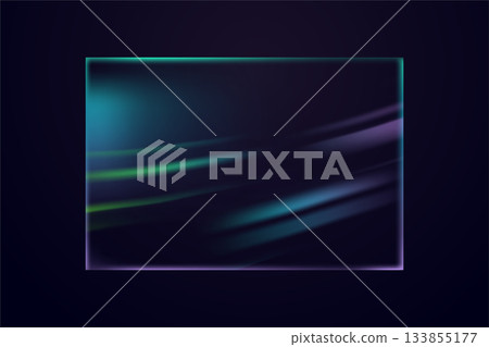 Dark plastic overlay with neon light streaks and glossy shrink film texture for futuristic design 133855177