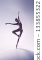 Minimal ballerina balancing in clean soft-toned studio scene 133855322