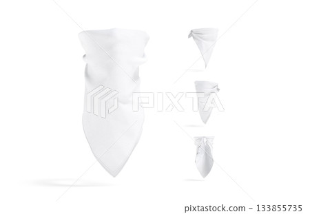 Blank white bandana neck wrap mockup, different views Blank white bandana neck wrap mockup, different views 133855735