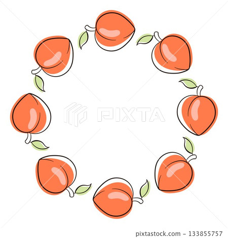 Peach fruit wreath in flat style isolated on a white background. Peach fruit wreath in flat style isolated on a white background. 133855757