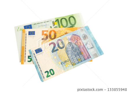 Euro money banknote isolated on white background. Euro money banknote isolated on white background. 133855948