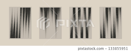 Set of grainy vertical textures with noise, halftone spray and distressed lines. Abstract grunge patterns for overlays, graphic design, retro posters and modern minimal layouts Set of grainy vertical textures with noise, halftone spray and distressed lines. Abstract grunge patterns for overlays, graphic design, retro posters and modern minimal layouts 133855951
