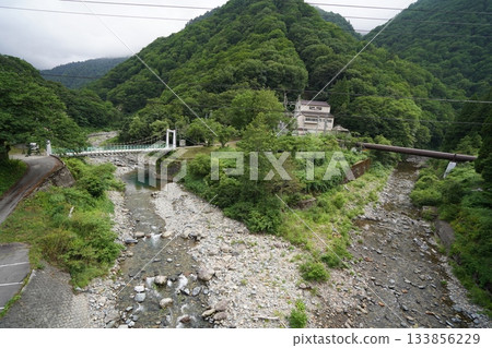 Kiriake Onsen, Nagano Prefecture - View upstream from a bridge over the Nakatsu River - August 6, 2025 Kiriake Onsen, Nagano Prefecture - View upstream from a bridge over the Nakatsu River - August 6, 2025 133856229