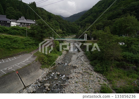Kiriake Onsen, Nagano Prefecture - View upstream from a bridge over the Nakatsu River - August 6, 2025 Kiriake Onsen, Nagano Prefecture - View upstream from a bridge over the Nakatsu River - August 6, 2025 133856236