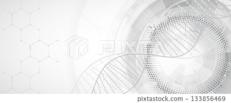 Molecule model with hexagons, DNA strands, connected neural web 133856469