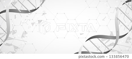 Molecule model with hexagons, DNA strands, connected neural web 133856470