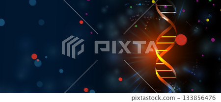 Molecule model with hexagons, DNA strands, connected neural web 133856476