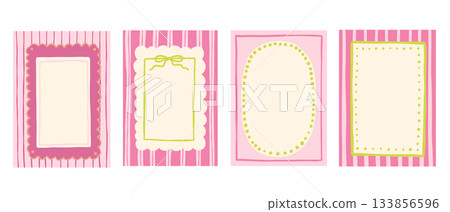 Cute childish frames with bow and stripes Squiggle photo borders. Wiggly groovy shapes, funky vector text box set. Cute childish frames with bow and stripes Squiggle photo borders. Wiggly groovy shapes, funky vector text box set. 133856596