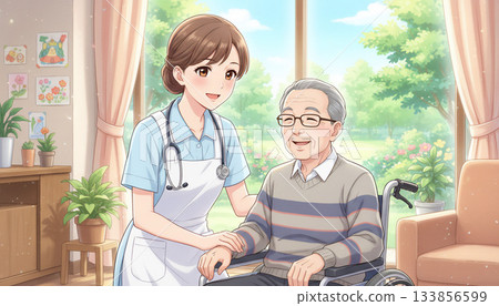 A female caregiver visiting a home A female caregiver visiting a home 133856599