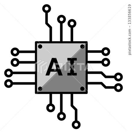 Icon of an AI brain processing data with a futuristic high-performance CPU 133856619