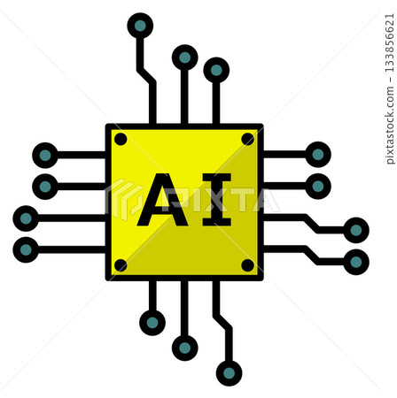 Icon of an AI brain processing data with a futuristic high-performance CPU 133856621