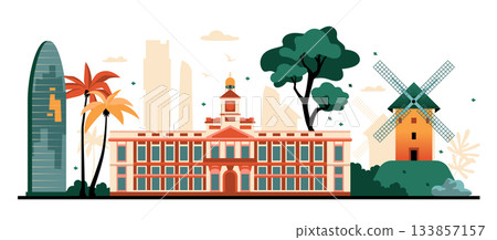 Spanish attractions - colorful flat design style illustration 133857157