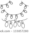 Hand Drawn Doodle Outline Christmas String Lights Black and White Holiday Decoration. 133857280
