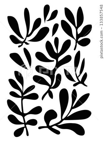 Collection of various isolated black leaf and plant silhouettes on a white background Collection of various isolated black leaf and plant silhouettes on a white background 133857548