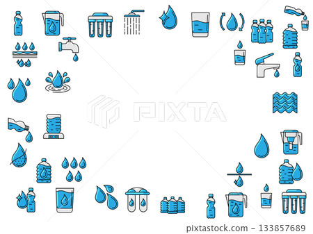 Water linear icons background. Aqua or liquid thin line illustration. Water linear icons background. Aqua or liquid thin line illustration. 133857689
