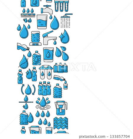Water linear icons pattern. Aqua or liquid thin line illustration. 133857704