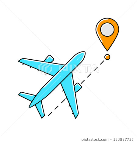 Airplane with marker icon. Air travel and tourism item. 133857735