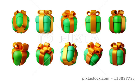 Collection of 3d rendered green gift box Collection of 3d rendered green gift box 133857753
