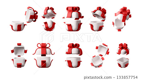 White 3d gift box with red ribbon and bow White 3d gift box with red ribbon and bow 133857754