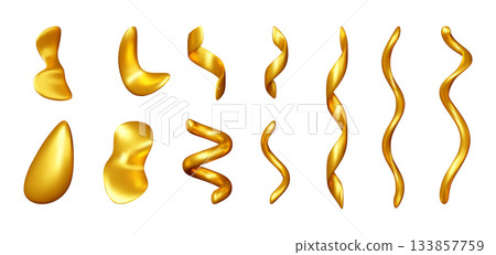 Collection of golden 3D metallic confetti shapes Collection of golden 3D metallic confetti shapes 133857759