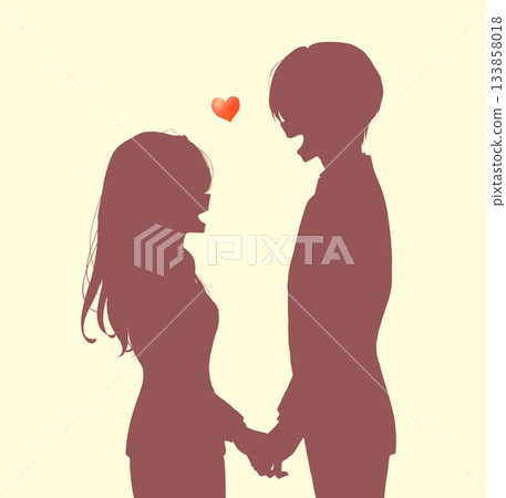 Male and female business people facing each other, love, smile, holding hands, silhouette Male and female business people facing each other, love, smile, holding hands, silhouette 133858018