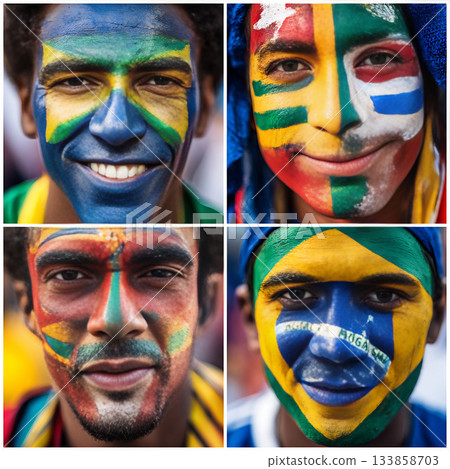 Close-up of a fan with colorful face paint 133858703
