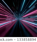 Futuristic neon tunnel and light speed trails 133858894