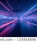 Futuristic neon tunnel and light speed trails 133858896