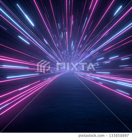 Futuristic neon tunnel and light speed trails Futuristic neon tunnel and light speed trails 133858897