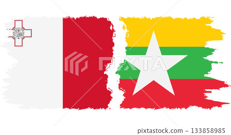 Myanmar and Malta grunge flags connection vector 133858985
