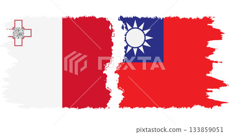 Taiwan and Malta grunge flags connection vector 133859051