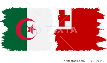 Tonga and Algeria grunge flags connection vector 133859442