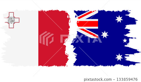 Australia and Malta grunge flags connection vector 133859476