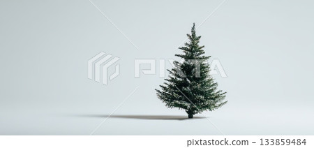 Holiday tree stands alone in bright studio light Holiday tree stands alone in bright studio light 133859484