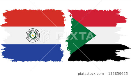Sudan and Paraguay grunge flags connection vector 133859625