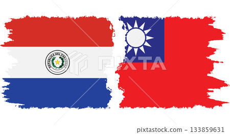 Taiwan and Paraguay grunge flags connection vector 133859631