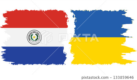 Ukraine and Paraguay grunge flags connection vector 133859646