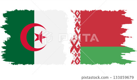 Belarusian and Algeria grunge flags connection vector 133859679