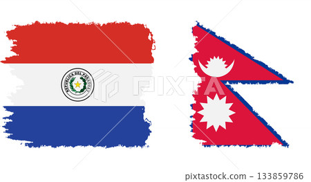 Nepal and Paraguay grunge flags connection vector 133859786