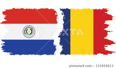 Romania and Paraguay grunge flags connection vector 133859813