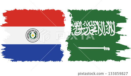 Saudi Arabia and Paraguay grunge flags connection vector 133859827