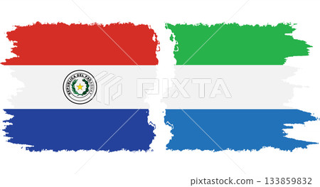 Sierra Leone and Paraguay grunge flags connection vector 133859832