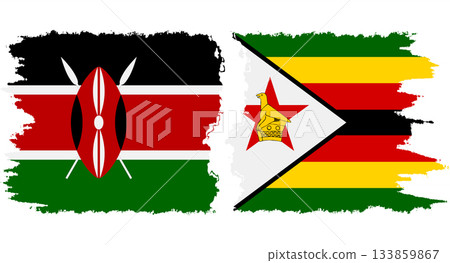 Zimbabwe and Kenya grunge flags connection vector 133859867