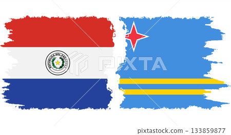 Aruba and Paraguay grunge flags connection vector 133859877