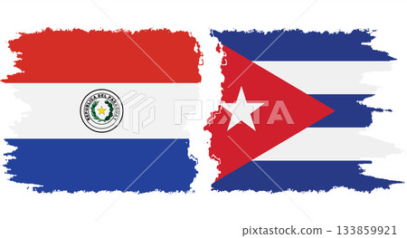 Cuba and Paraguay grunge flags connection vector 133859921