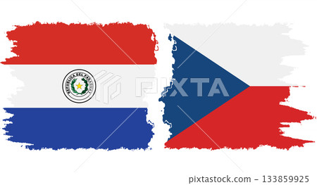 Czech and Paraguay grunge flags connection vector 133859925