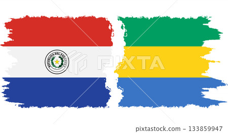 Gabon and Paraguay grunge flags connection vector 133859947