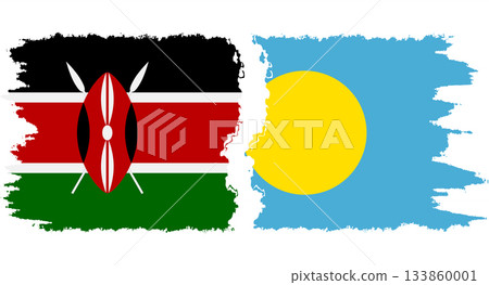 Palau and Kenya grunge flags connection vector 133860001
