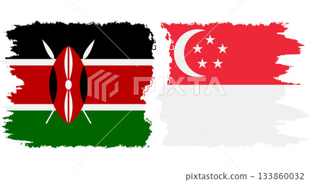 Singapore and Kenya grunge flags connection vector 133860032