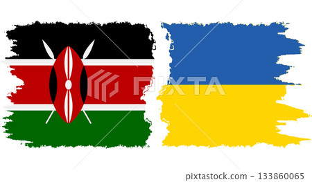 Ukraine and Kenya grunge flags connection vector 133860065